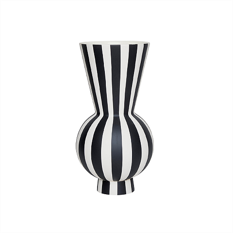 OYOY L301173 Vase Vase mit runder Form Steingut Schwarz, Weiß