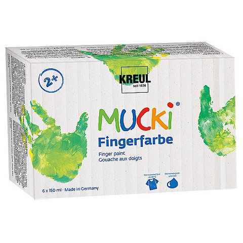 KREUL MUCKI Abwaschbare Fingerfarbe Schwarz, Blau, Grün, Rot, Weiß, Gelb