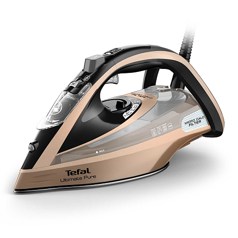 Tefal Ultimate Pure FV9852E0 Bügeleisen Trocken- & Dampfbügeleisen Durilium AirGlide Autoclean soleplate 3200 W Schwarz, Kupfer