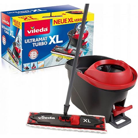 Vileda Ultramat Turbo XL Mopp Trocken&Nass Mikrofaser Schwarz, Rot