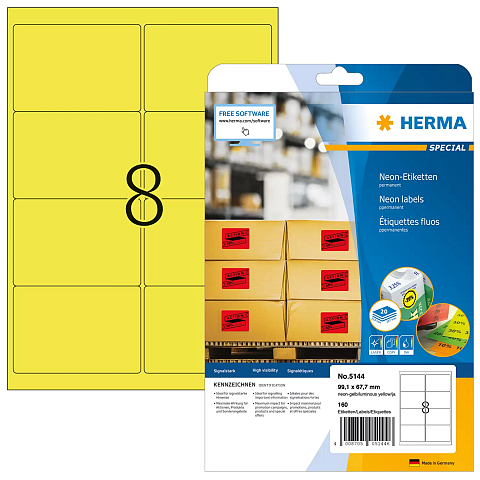 HERMA Neonetiketten A4 99.1x67.7 mm neon-gelb Papier matt 160 St.