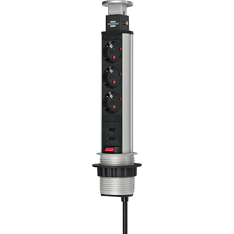 Brennenstuhl 1396200013 Verlängerungskabel 2 m 3 AC-Ausgänge Drinnen Aluminium, Schwarz