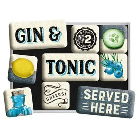 Nostalgic Art Gin & Tonic Served Here Kühlschrankmagnet Mehrfarbig 9 Stück(e)
