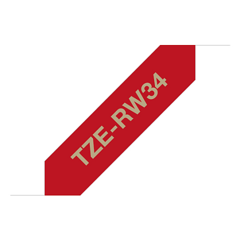Brother TZE-RW34 Etiketten erstellendes Band Gold auf Rot