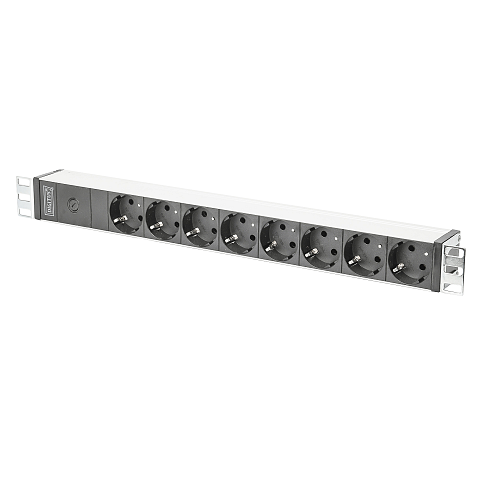 Digitus Steckdosenleiste mit Aluminiumprofil und Vorsicherung, 8-fach Schutzkontaktsteckdose, 2 m Zuleitung IEC C14 Stecker