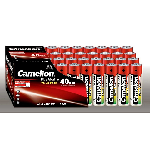 Camelion 11104006 Plus Alkaline Batterie LR06 (Mignon, AA, 40er-Pack) rot/gold Einwegbatterie Alkali