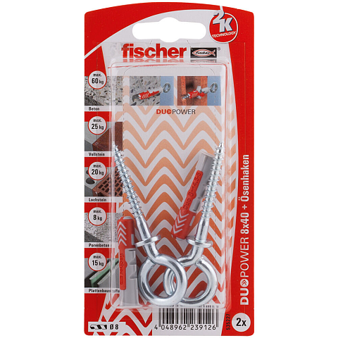 Fischer DuoPower 2 Stück(e) Schraubhaken & Dübelsatz 40 mm