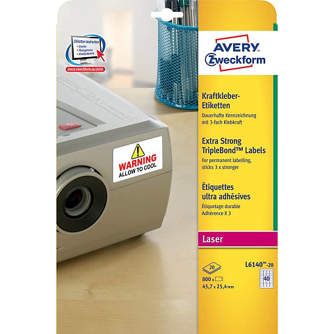 Avery L6140-20 selbstklebendes Etikett Abgerundetes Rechteck Permanent Weiß 800 Stück(e)