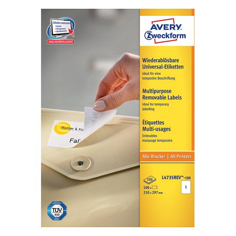 Avery L4735REV-100 selbstklebendes Etikett Abgerundetes Rechteck Entfernbar Weiß