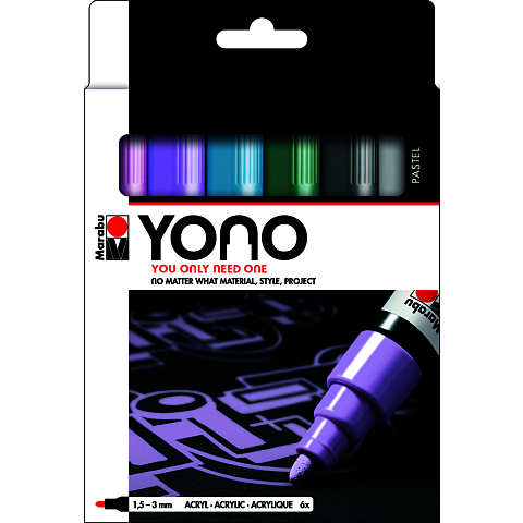 Marabu YONO Marker Set PASTEL Blau, Grau, Lila, Pink, Weiß 6 Stück(e)