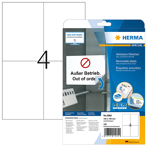 HERMA Ablösbare Etiketten A4 105x148 mm weiß Movables/ablösbar Papier matt 100 St.