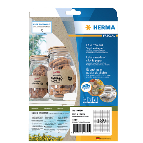 HERMA 10750 selbstklebendes Etikett Rechteck Permanent Braun 3780 Stück(e)