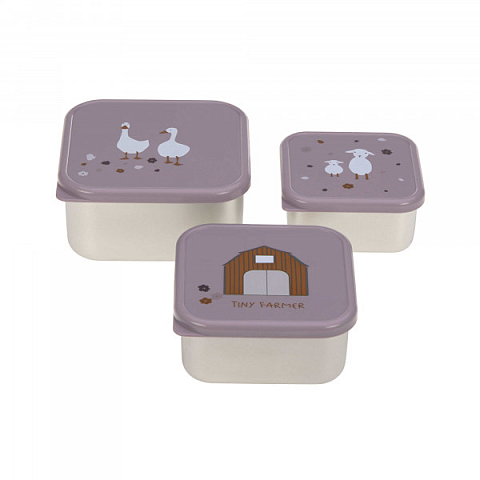 Lässig Snackbox Kinder (3er Set) - Edelstahl Brotdose, Tiny Farmer Lila