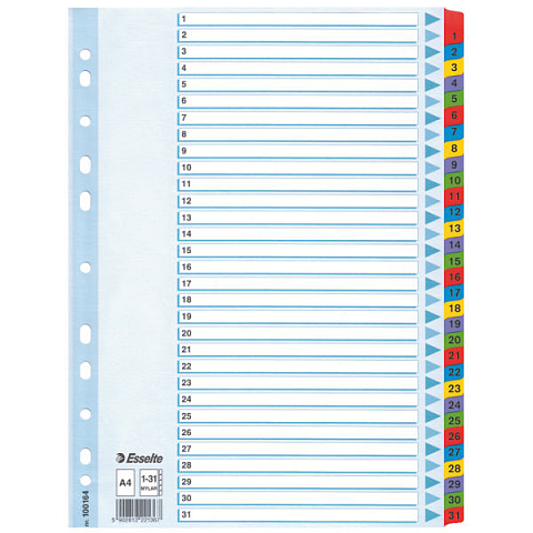 Esselte Mylar Indices & Dividers Numerischer Registerindex Karton Mehrfarbig