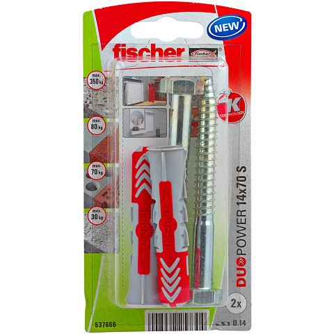 Fischer 537666 Schraubanker/Dübel 2 Stück(e) Schrauben- & Dübelsatz 70 mm