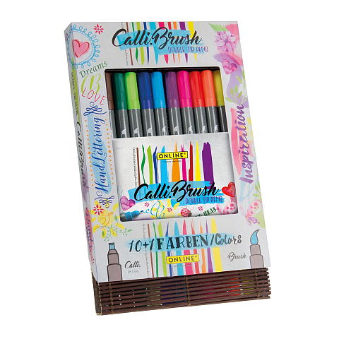ONLINE Schreibgeräte Calli.Brush Kalligrafiefeder Schwarz, Blau, Braun, Grün, Hellblau, Hellgrün, Orange, Pink, Violett, Rot, Gelb 11 Stück(e)