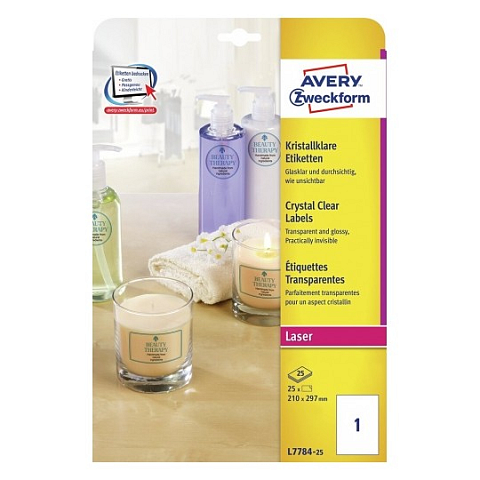 Avery L7784-25 Druckeretikett Transparent Nicht klebendes Druckeretikett