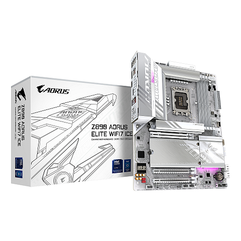 GIGABYTE Z890 AORUS ELITE WIFI7 ICE Mainboard - Unterstützt Intel Core Ultra (Serie 2) CPUs, 16+1+2 Phasen VRM, bis zu 8800MHz DDR5 (OC), 1xPCIe 5.0 + 3xPCIe 4.0, Wi-Fi 7, 2.5GbE LAN, Thunderbolt 4