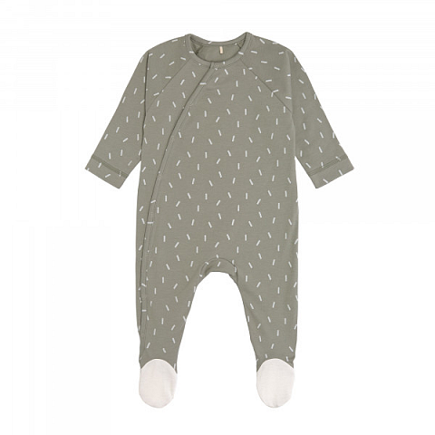 Lässig Baby Schlafanzug mit Füßen GOTS - Pyjama Cozy Colors, Speckles Olive