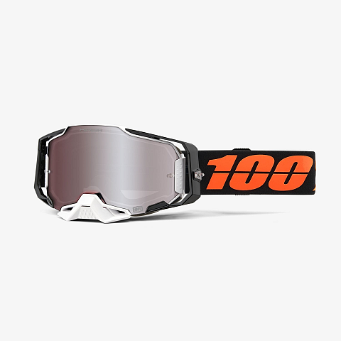 100% Armega Goggle Blacktail Wintersportbrille Schwarz, Weiß Unisex Spiegel, Silber Zylindrische (flache) Linse