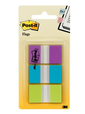 Post-It Flags, Purple, Blue, Green, 1 in Wide, 60/On-the-Go Dispenser Selbstklebende Fahne 60 Blätter
