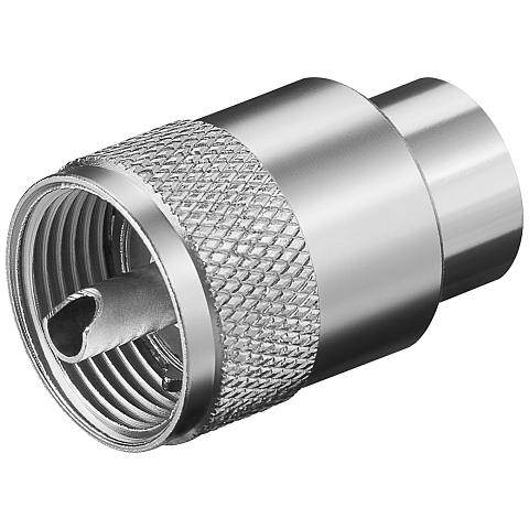 Goobay UHF-Stecker, 75 Ohm, 10 mm, RG 213/U-Kabel, Metallgehäuse, silber