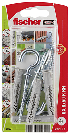 Fischer 94621 Schraubanker/Dübel 4 Stück(e) Schraubhaken & Dübelsatz 50 mm