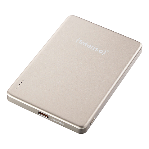 Intenso MW5000 Magnetische Powerbank 5000 mAh – MagSafe kompatibel, Wireless Charging 15W, USB-C PD 20W, Flach & Kompakt – Geprüft in Deutschland – Champagner