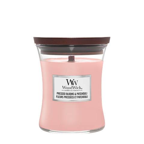 WoodWick Pressed Blooms & Patchouli Medium Jar Wachskerze Rund Pink 1 Stück(e)