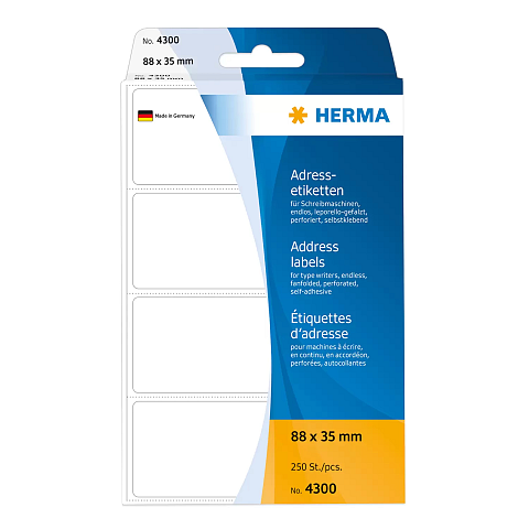 HERMA Adressetiketten für Schreibmaschinen endlos leporello-gefalzt 88x35 mm weiß Papier matt 250 St.