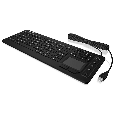 KeySonic KSK-6231 INEL (US) Hygienetastatur, Industrietastatur, Beleuchtung, Touchpad, schwarz, 2 Maustasten, USB, Wasserdicht IP68