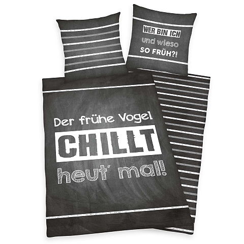 HERDING Young Collection Bettwäsche-Set ‘Der frühe Vogel’ – 135×200 cm, Renforcé