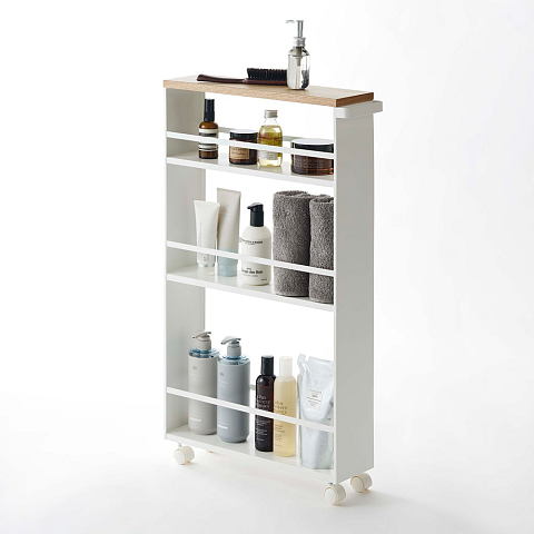 Yamazaki 3627 Etagère & Platzsparer für Badezimmer Weiß Stahl, Holz