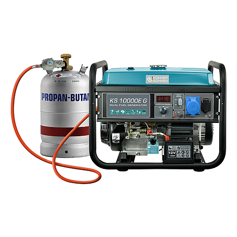 Könner & Söhnen KS 10000E G Motor-Generator 8000 W 25 l Flüssiggas (LPG), Benzin Aqua-Farbe, Schwarz