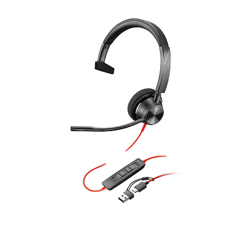 HP Poly Blackwire 3310 Headset für Microsoft Teams zertifiziert + USB-C/A-Adapter TAA