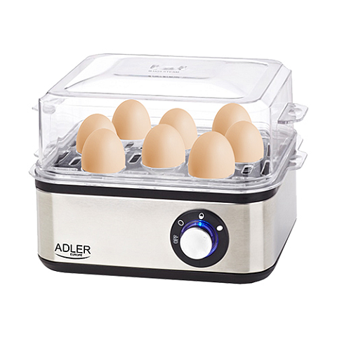 Adler AD 4486 Eierkocher 8 Eier 800 W Schwarz, Satinierter Stahl, Transparent