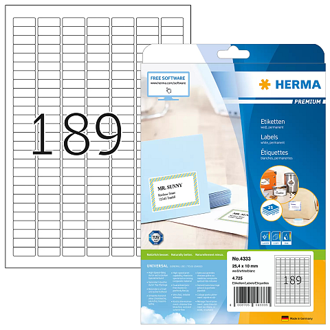 HERMA Etiketten Premium A4 25.4x10 mm weiß Papier matt 4725 St.