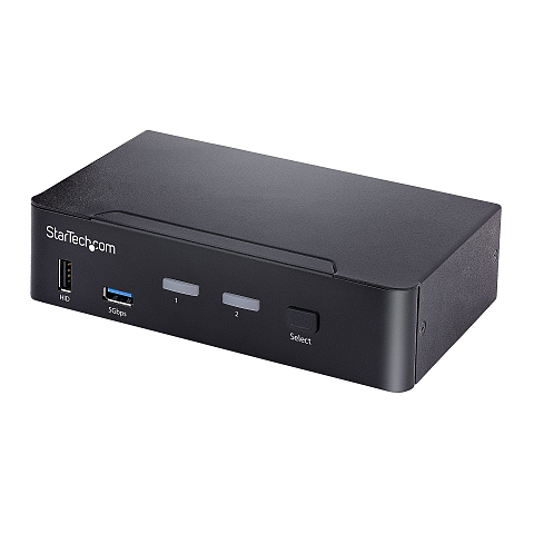 StarTech.com 2 Port USB C KVM Switch, KVM Umschalter mit 4K 60Hz DisplayPort UHD HDR Video, Thunderbolt 3/4 und USB C DP Alt Mode, 3,5 mmAudio, 4x USB HID, 2x USB A 5Gbit/s Hub, Hot Key Switching