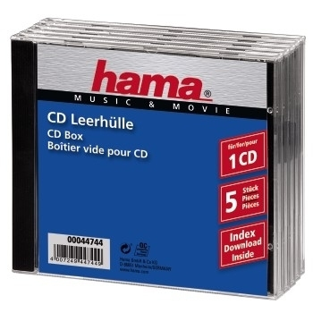 Hama CD Jewel Case Standard, Pack 5 C-Schalengehäuse 1 Disks Schwarz, Transparent