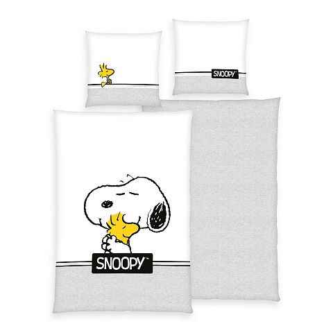 HERDING Snoopy Bettwäsche-Set ‘Classic Grey’ – 135×200 cm, Renforcé