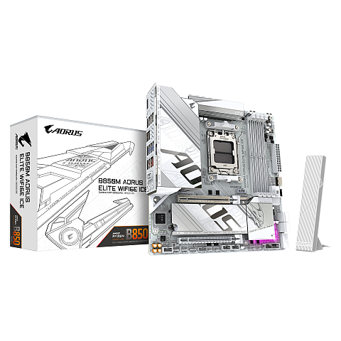 GIGABYTE B850M AORUS ELITE WIFI6E ICE Motherboard - AMD Ryzen 9000 Series CPUs, 12+2+1 Phasen Digital VRM, bis zu 8200MHz DDR5 (OC), 1xPCIe 5.0 + 1xPCIe 4.0 M.2, 2.5 LAN, WIFI 7, USB 3.2 Gen 2