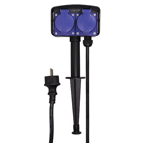 LogiLink LPS214 Verlängerungskabel 2 m 2 AC-Ausgänge Draußen Schwarz, Blau