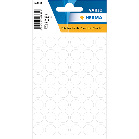 HERMA Multi-purpose labels / colour dots, Ø 13mm selbstklebendes Etikett Kreis Permanent Weiß 240 Stück(e)