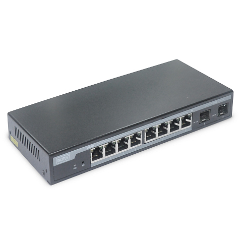 Digitus 8-Port Gigabit PoE Netzwerkswitch, Desktop, L2 managed, 2 Uplinkports, SFP, 86 W, af/at