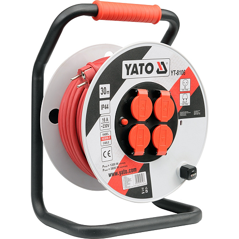 Yato YT-8106 Verlängerungskabel 30 m 4 AC-Ausgänge Drinnen/Draußen Schwarz, Rot, Weiß