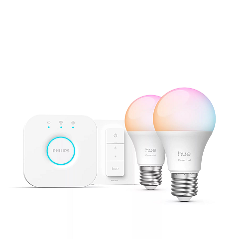 Philips Hue White and Color ambiance Basis Starter-Set: 2 smarte Lampen E27 (806 lm) + Dimmer Switch