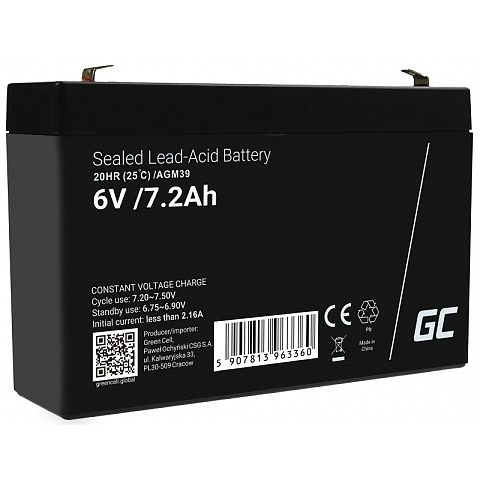 Green Cell AGM39 Industrieakku Plombierte Bleisäure (VRLA) 7200 mAh 6 V