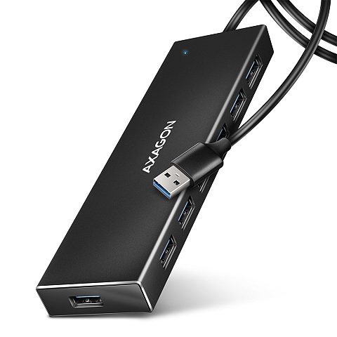 Axagon HUE-F7A 7x USB 3.2 Gen 1 ALU FLAT hub micro power IN 1m USB-A USB 3.2 Gen 1 (3.1 Gen 1) Type-A 5000 Mbit/s Schwarz