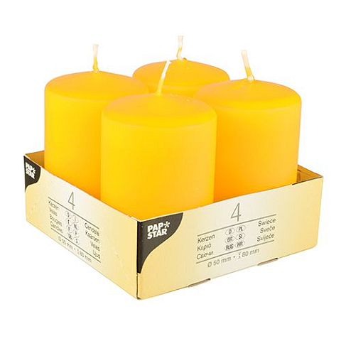 Papstar 10493 Wachskerze Zylinder Gelb 4 Stück(e)