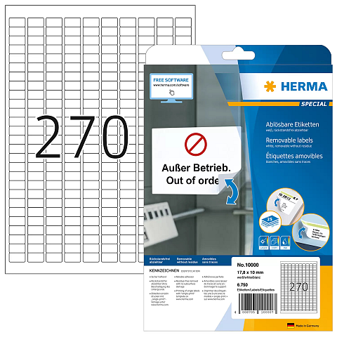 HERMA Ablösbare Etiketten A4 17.8x10 mm weiß Movables/ablösbar Papier matt 6750 St.